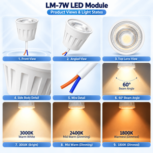 7W หรี่แสงได้ LED ดาวน์ไลท์โมดูล AC 230V 700-750LM DIM TO WARM 3000K-1800K ปราศจากการสั่นไหว 60 องศา 15 ชิ้น SMD 2835 - Product Image 3