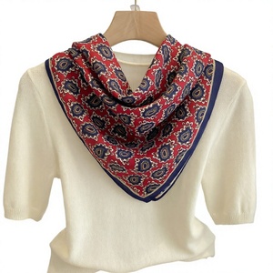 Women's <b>Silk</b> Square <b>Scarf</b> Floral Print Reversible Shawl Navy Blue <b>White</b> Border All Seasons Daily Wear Custom Sublimation Print - Product Image 4