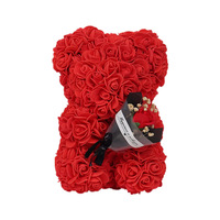 Beer met bloemenboeket Valentijnsdag Bloem Rozenbeer Cadeau met geconserveerde bloemen Levensechte schuimrozen Kleine beer