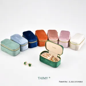 Jewelry TAIMY Travel Jewelry Box Velvet Jewelry Box For Travel Portable Supports Logo Customize Mini Packaging Jewelry Box