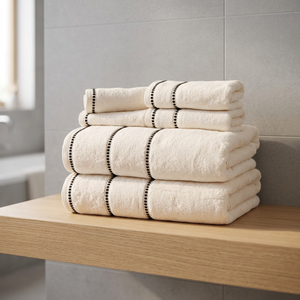 Cream Turkish Cotton Eco-Friendly Quick-Dry Bath Towel Set with Solid Color Woven Home Towels for Adults - Product Image 1