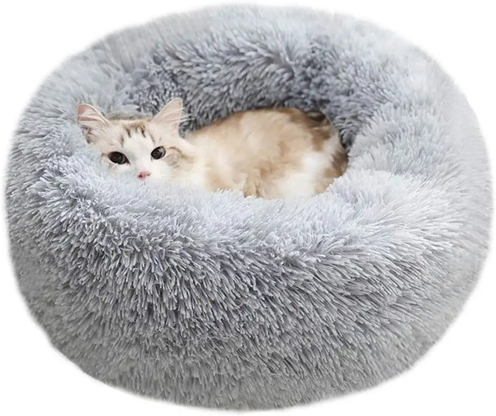 Rumah bulat hewan peliharaan, sarung bantal Sofa anjing kucing tidur donat mewah