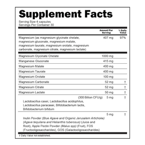 Capsule de supplément de magnésium tout en un glycinate citrate gluconate malate orote probiotiques prébiotiques fos gos pectine de pomme - Product Image 2