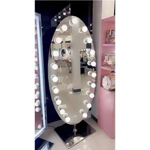 Rectangle Standing Sparkly Decoration Hollywood Makeup Crushed Diamond Mirrored Glass Lighted Full Body Mirror