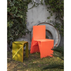 Taburete hecho en Italia-Arzachena-Impreso en 3D-Producto PLA-Para interiores-Diseño italiano-Naranja quemado estriado - Product Image 4