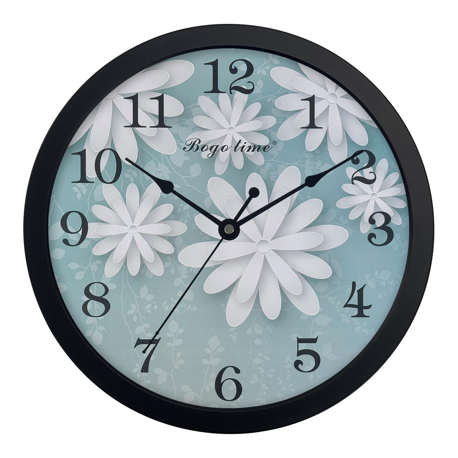 H-bg612 หน้าปัดนาฬิกาลายดอกไม้ กรอบสีดำ