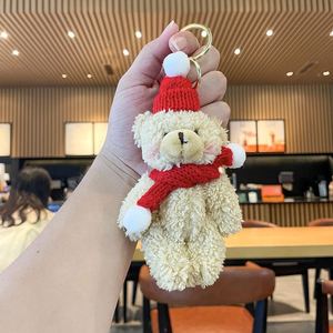 Porte-clés ours en peluche doux de 16 cm, mini-poupée avec écharpe et thème de Noël, animal en peluche tendance, cadeau pour les fêtes - Product Image 3