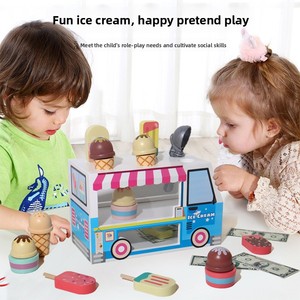 2025 nouveau produit enfants semblant jouer épicerie nourriture <span class=keywords><strong>jouet</strong></span> <span class=keywords><strong>en</strong></span> <span class=keywords><strong>bois</strong></span> camion de crème glacée jouets pour Shopping et vente de crème glacée - Product Image 2