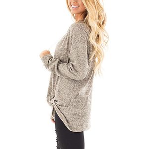FOXA Women's <b>Tunic</b> <b>Top</b> Crew Neck <b>Long</b> <b>Sleeve</b> Knitted Twist Knot Casual Shirt Daily Wear - Product Image 3