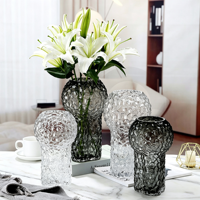 Vase à fleurs en verre transparent poli, écologique, avec motif nid d'abeille nordique en relief, idéal pour mariage et décoration de table.