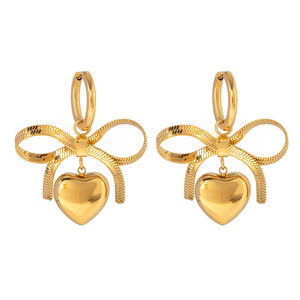 J & D <span class=keywords><strong>Orecchini</strong></span> Moderni in Acciaio Inox Donna Oro 18K Catena di <span class=keywords><strong>Serpente</strong></span> Fiocco <span class=keywords><strong>con</strong></span> Cuore Lucido <span class=keywords><strong>Orecchini</strong></span> - Product Image 1