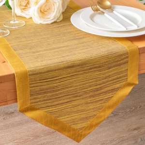 Golden Linen Table Runner Solid Color Woven Classic Style Home Decor - Product Image 2