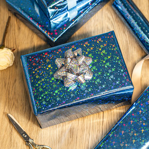 <b>Blue</b> Metallized Gift Wrapping <b>Paper</b> with Star Pattern 120GSM Waterproof for Holiday Packaging - Product Image 2