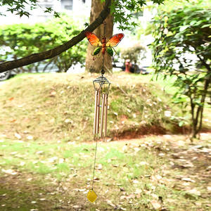 Hierro forjado dibujado a mano, vidrio coloreado, jardín de mariposas, patio, decoraciones de balcón, colgantes de carillón de viento - Product Image 5