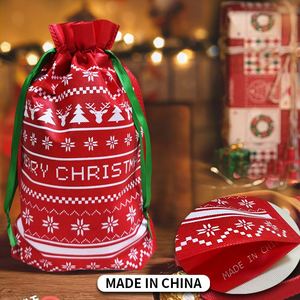 Bolsas de Regalo Navideñas Reciclables de Tela No Tejida con Cordón, 26x36cm, para Empacar Bocadillos en Nochebuena, Diseño de Papá Noel, Disponibles en Stock - Product Image 6