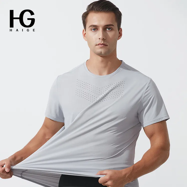 Heren Gym Hardlopen Sport Fitness Casual T-Shirts Zomer Stijlvolle T-Shirts Met Aangepaste Logo Ronde Hals Sneldrogende T-Shirts Voor Mannen