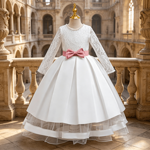 Vestido Formal <span class=keywords><strong>para</strong></span> Niñas, Color Rosa, con Lazo y Perlas en el Cuello, Traje de <span class=keywords><strong>Primera</strong></span> Comunión <span class=keywords><strong>para</strong></span> Bebés, Vestido de Princesa <span class=keywords><strong>para</strong></span> Niñas, Vestido de Dama de Honor <span class=keywords><strong>para</strong></span> Bodas - Product Image 4