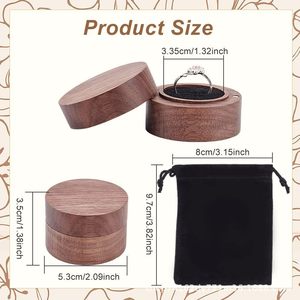 Black Walnut Wood <b>Ring</b> <b>Box</b> Round Solid Wood Jewelry Storage Gift <b>Box</b> For Wedding Birthday - Product Image 3