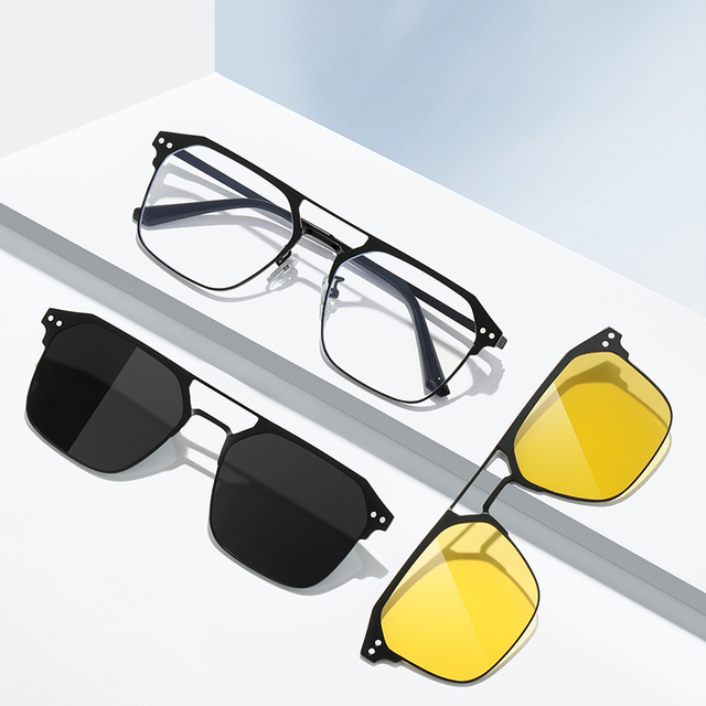 Wholesale Luxury Designer Custom 2 in 1 Clip on Magnetic Magnetic Set Glasses Polarizing Sunglasses for Men Sunglasses