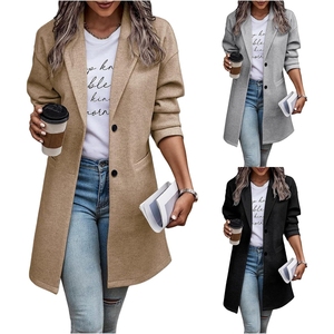 เสื้อโค้ทผู้หญิงแฟชั่น ปกยาว กระดุมแถวเดียว สีพื้น - Product Image 1