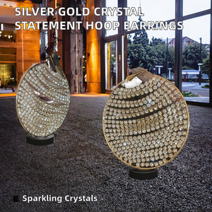 Pendientes de aro circulares huecos plateados con diseño de cadena de cristal estilo tenis, base de cobre, estilo llamativo, joyería de fiesta para mujer - Product Image 2