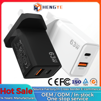 Chargeur mural double port PD 63W Royaume-Uni, adaptateur de charge ultra-rapide, chargeur USB C, chargeur rapide de type C, original complet