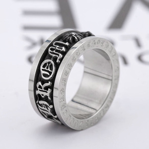 Men's <b>Titanium</b> Steel Rotating <b>Ring</b> With Cross And Alphanumeric Script Design For Hip Hop Punk Style Jewelry Gift - Product Image 1