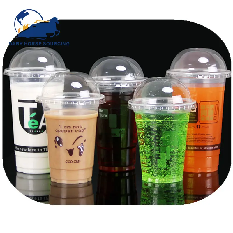 Gobelets en plastique transparents multi-tailles jetables sans BPA pour café Smoothie boisson thé au lait avec couvercles