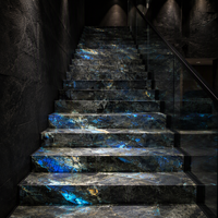 Grande dalle de granit bleu Lémurien naturel poli pour îlot de cuisine de luxe, comptoir, mur d'accentuation, revêtement mural, sol