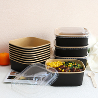 Conteneur alimentaire en papier blanc jetable imprimé sur mesure avec film CPET, bol carré pour salade avec couvercle