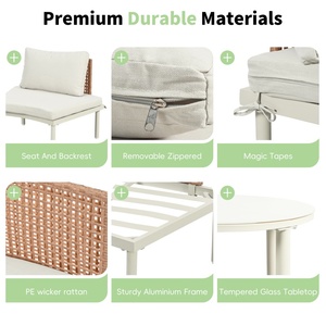 Ensemble de canapés modulaires d'extérieur en rotin tressé PE beige, 8 pièces, moderne, pour jardin et terrasse, en forme de demi-<span class=keywords><strong>lune</strong></span> - Product Image 4