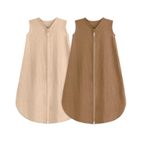 Sac de couchage pour bébé de haute qualité avec fermeture éclair bidirectionnelle, vêtements pour bébé, GOTS 100% coton biologique, crêpe, sans manches, sac de couchage pour bébé