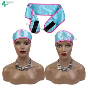 custom logo silky satin head scarf hair wrap cap head wraps for women spa sport self adhesive band