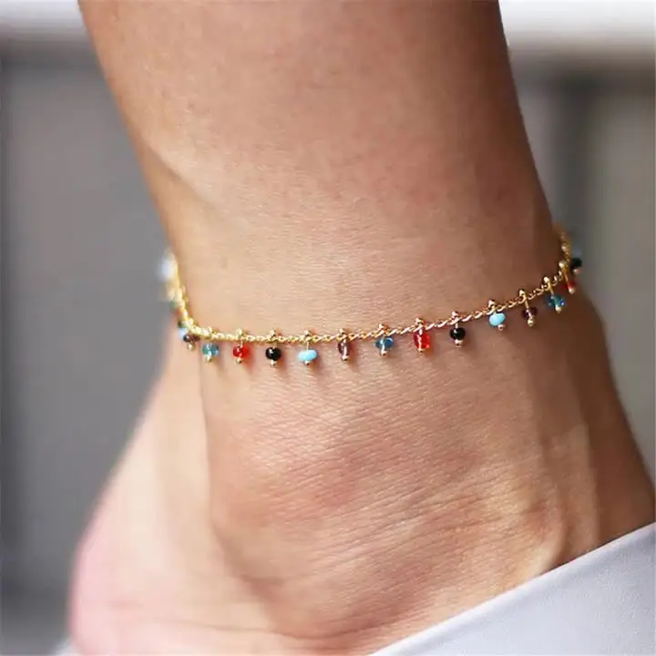 2022 nuovi gioielli alla moda perline squisite colorate nappa Boho Beach Foot Jewelry cavigliera a catena dorata fatta a mano per le donne