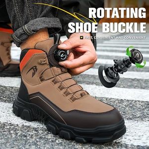 Leichte Arbeits stiefel für Herren Drehknopf-Sicherheits schuhe Mode Leder Oberer atmungsaktiver Gummi für Winter wanderungen im Freien - Product Image 2