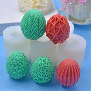 Cetakan lilin aromaterapi 3D telur Paskah DIY, cetakan silikon dekorasi Natal garis telur bergelombang vertikal