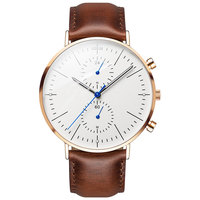 Jam tangan mewah pria dial besar warna rose gold, klasik, kronograf