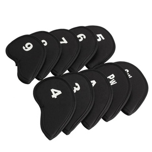 Ensemble de housses de tête de club de golf en nylon noir brodé sur mesure, de luxe et fantaisie, avec broderie élégante et peluche, pour fers et putters - Product Image 2
