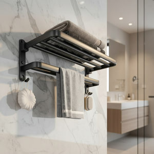 Moderno Juego de Accesorios de Baño de Aluminio de 60 cm, 2 Niveles, Montado en la Pared, Toallero Pulido, Gancho Esquinero y Portarrollos para Hoteles - Product Image 3