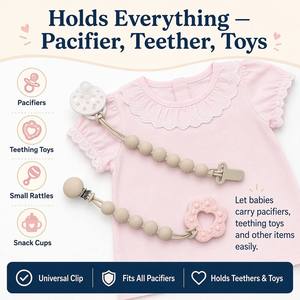Chaînes de sucettes pour bébés en silicone de couleur unie, qualité alimentaire, écologiques, sans BPA, motifs animaux, certifiées CE, 0-12 mois - Vente chaude en gros - Product Image 4