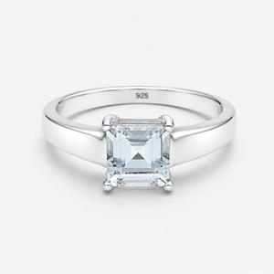 Anillo de Plata de Ley 925 con Aguamarina - Anillo Solitario Cuadrado con Corte Escalonado de Plata de Ley - Product Image 5