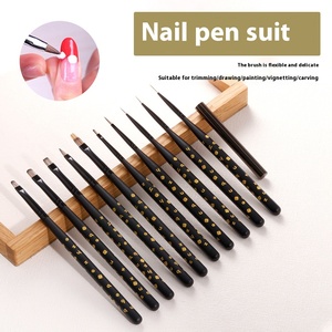 Ensemble de pinceaux à ongles avec manche en bois, noir ombré, pour détails de précision, à poils synthétiques ronds et plats, avec couvercle, pour kit de manucure professionnel - Product Image 3
