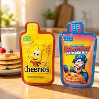 Pochette à bec verseur découpée sur mesure, forme spéciale, impression couleur intégrale motif dessin animé pour emballage alimentaire de mélange de crêpes liquides