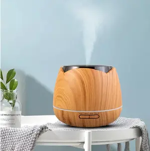 BT Speaker Diffuser 400ml, Wood Grain Home Music Sound Cool Mist Humidifier with 7 color led change