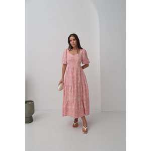 Wholesale Pink Buttoned <b>Balloon</b> Sleeve <b>Prom</b> Dress Decorative Elegant Design - Product Image 4