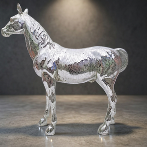 Statue de gorille en résine moderne, argentée, à motifs pixel, réaliste, peinte à la main, de luxe, écologique, pour bureau et maison - Product Image 2