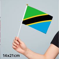 Drapeau de la Tanzanie à agiter à la main, personnalisé, en polyester de haute qualité, 14x21cm, pour événements ou festivals