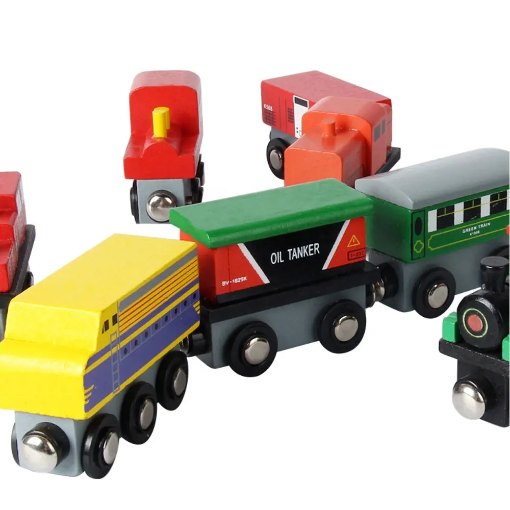 बच्चों के शैक्षिक खिलौने कार्टून लकड़ी के चुंबकीय रेलवे ट्रेन पटरियों सेट