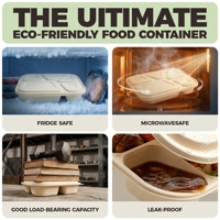 Groothandel 1200ml 5-delige biologisch afbreekbare bento box van maïszetmeel met deksel, lekvrij, magnetronbestendig, ecologisch, voor maaltijdvoorbereiding, brood en voedsel.
