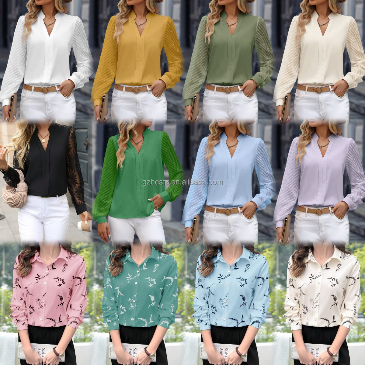 Yihaojia Women's Boho Floral Print V-Neck Long Sleeve Tunic Top - Plus Size Casual Blouse For Fall & Winter
